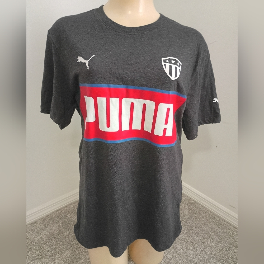 Puma Men's Striped Badge Crew Neck Short Sleeve T-Shirt